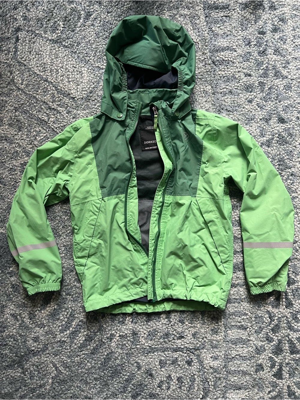 Kids' Two-Tone Green Waterproof Hooded Rain Jacket